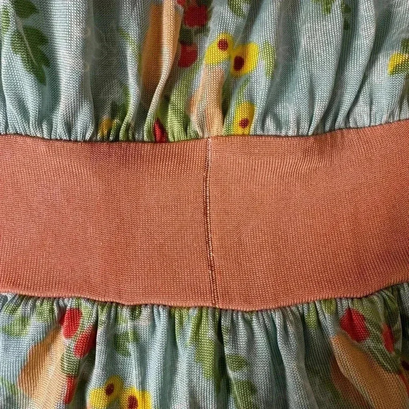 Johnny Was, Yellowfield 8 Maxi Sundress Medium 100% Silk Teal Orange Floral - Picture 10 of 10